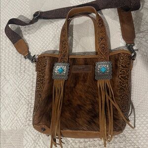 Brown and Tan Leather Fringe Handbag #wrangler #fringe